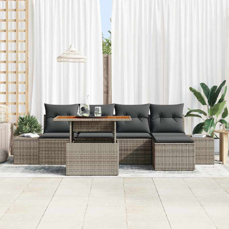 vidaXL Garden Sofa Set with Storage 6 pcs Grey Poly rattan