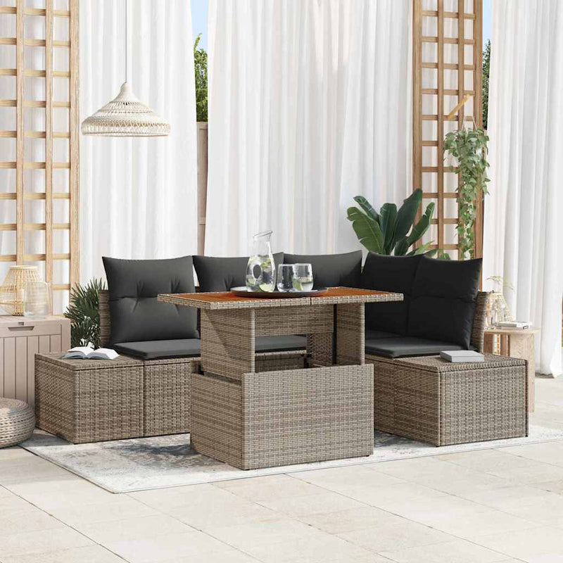 vidaXL Garden Sofa Set with Storage 5 pcs Grey Poly rattan