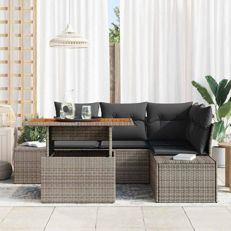 vidaXL Garden Sofa Set with Storage 5 pcs Grey Poly rattan