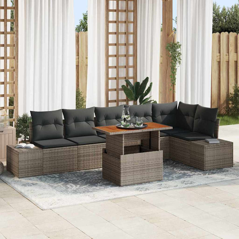 vidaXL Garden Sofa Set with Storage 7 pcs Grey Poly rattan