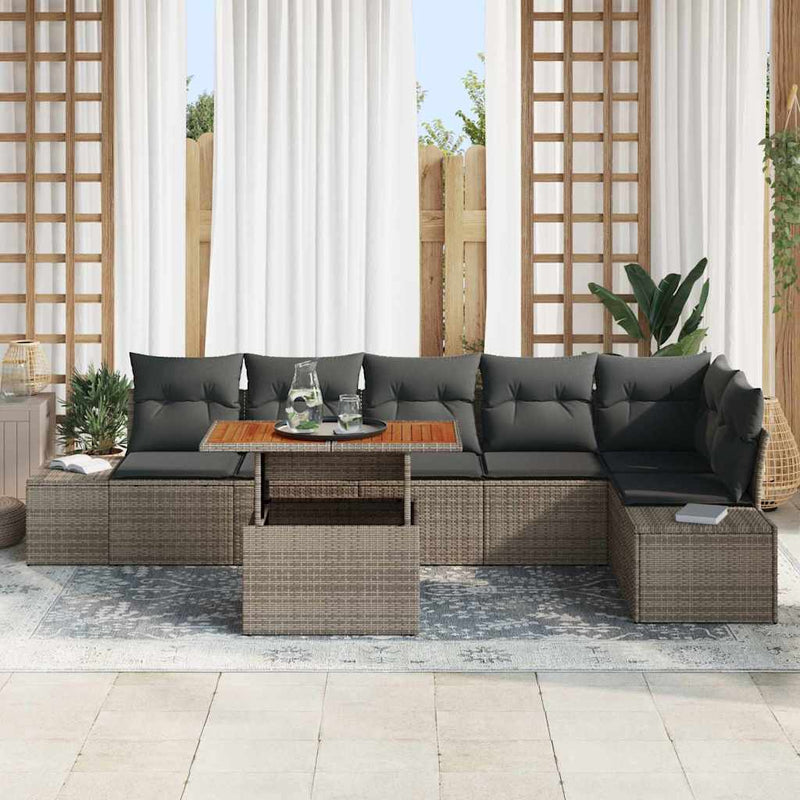 vidaXL Garden Sofa Set with Storage 7 pcs Grey Poly rattan