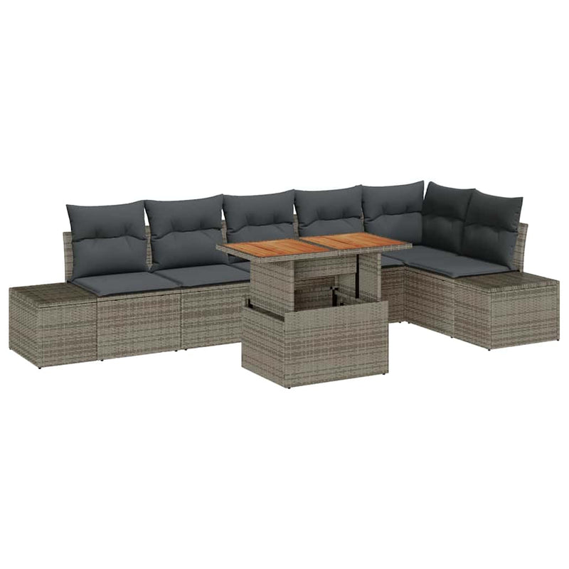vidaXL Garden Sofa Set with Storage 7 pcs Grey Poly rattan