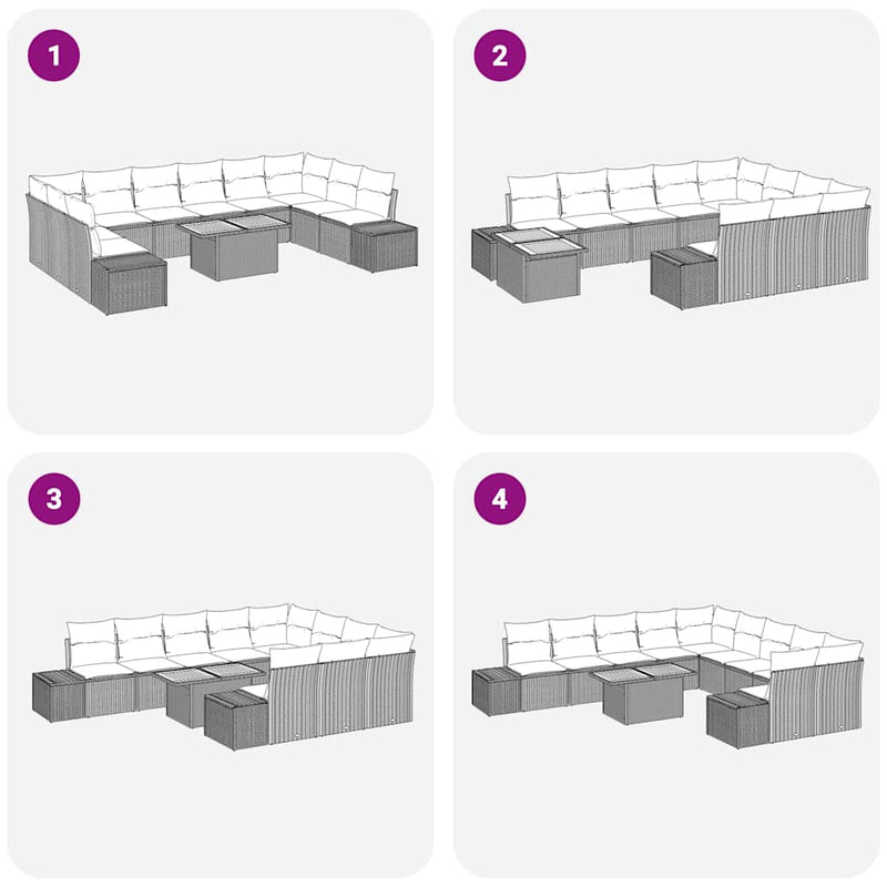 vidaXL Garden Sofa Set with Storage 11 pcs Grey Poly rattan