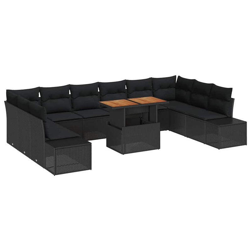 vidaXL Garden Sofa Set with Storage 11 pcs Black Poly rattan