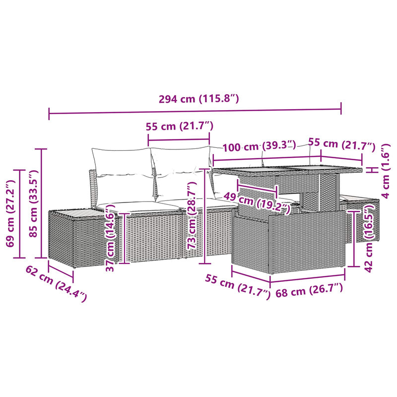 vidaXL Garden Sofa Set with Storage 5 pcs Black Poly rattan