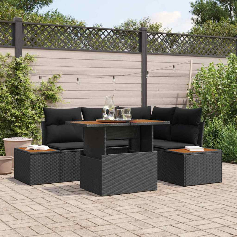 vidaXL Garden Sofa Set with Storage 5 pcs Black Poly rattan
