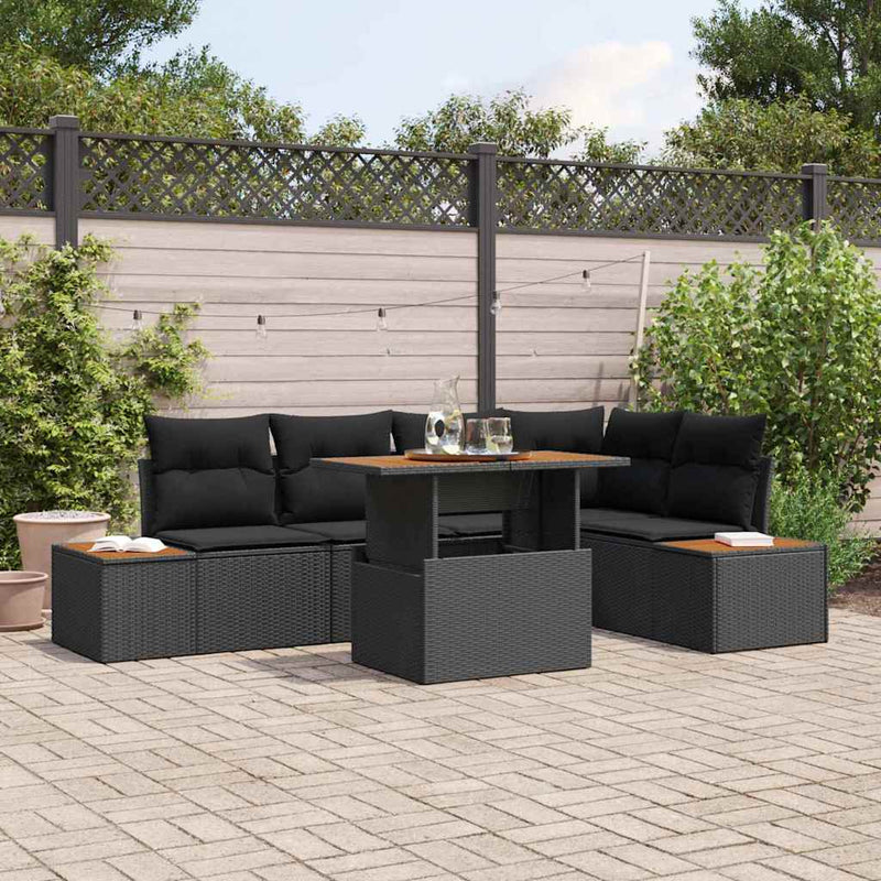 vidaXL Garden Sofa Set with Storage 6 pcs Black Poly rattan