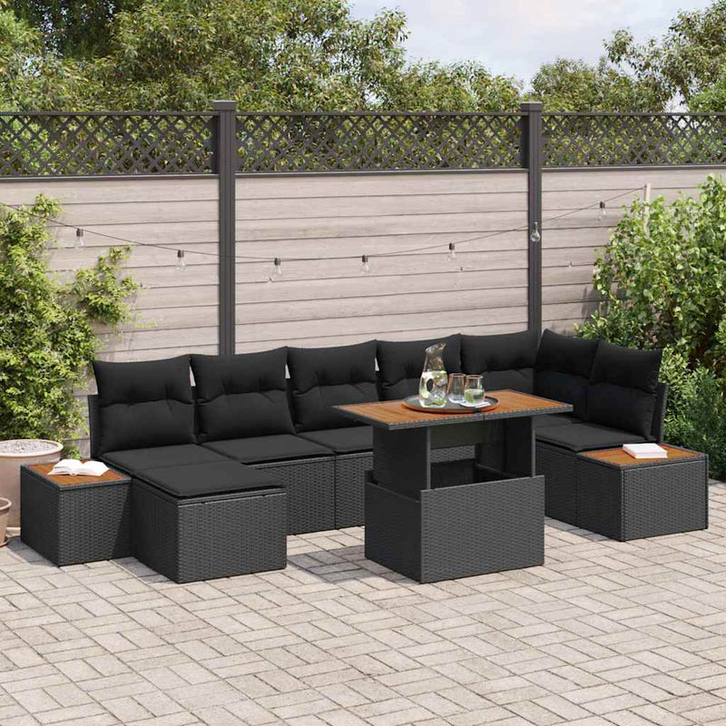 vidaXL Garden Sofa Set with Storage 8 pcs Black Poly rattan
