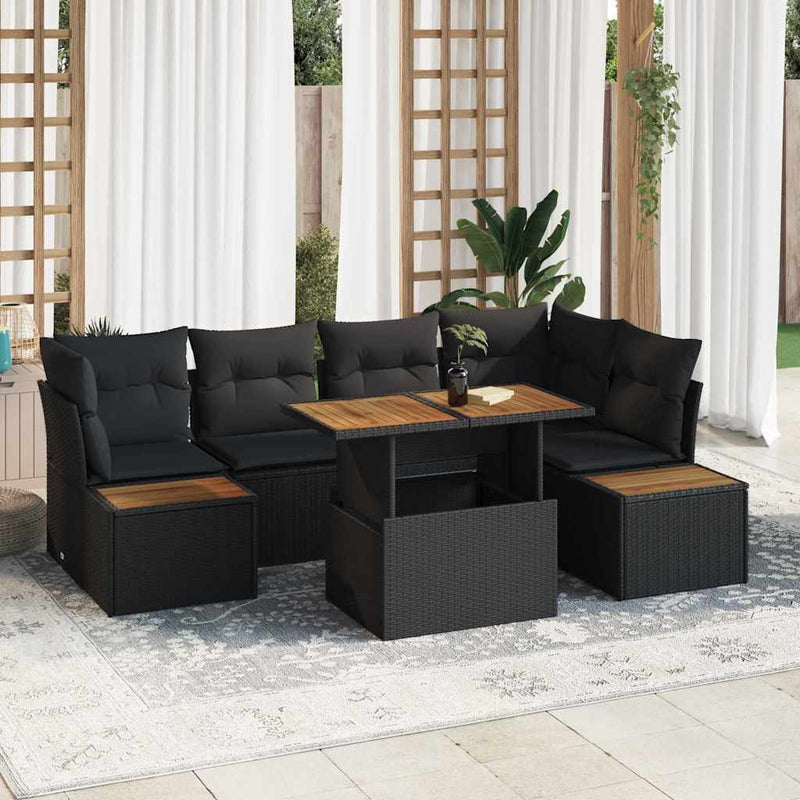 vidaXL Garden Sofa Set with Storage 10 pcs Black Poly rattan