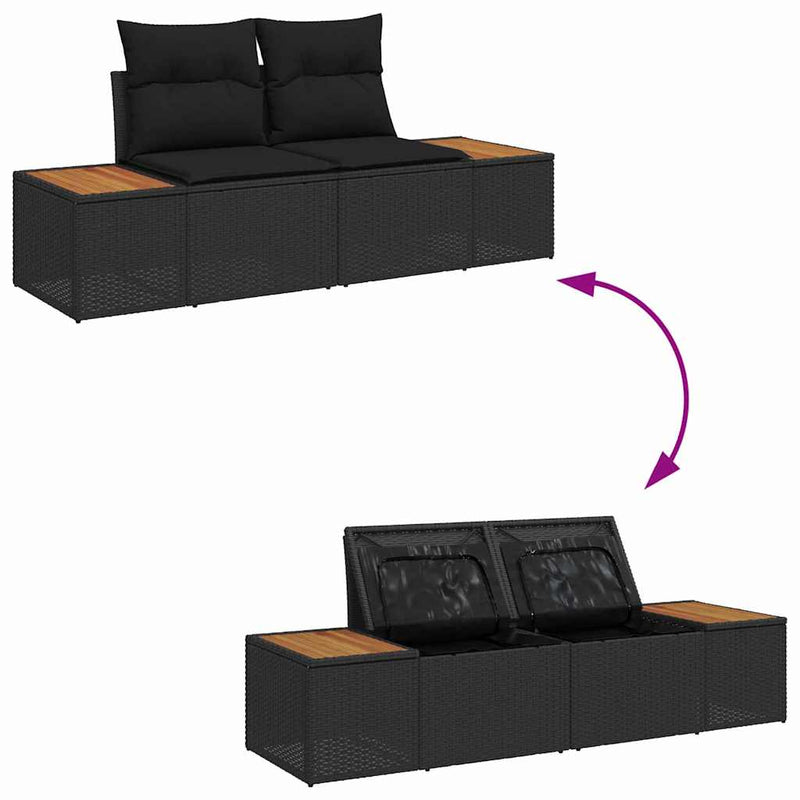 vidaXL Garden Sofa Set with Storage 10 pcs Black Poly rattan
