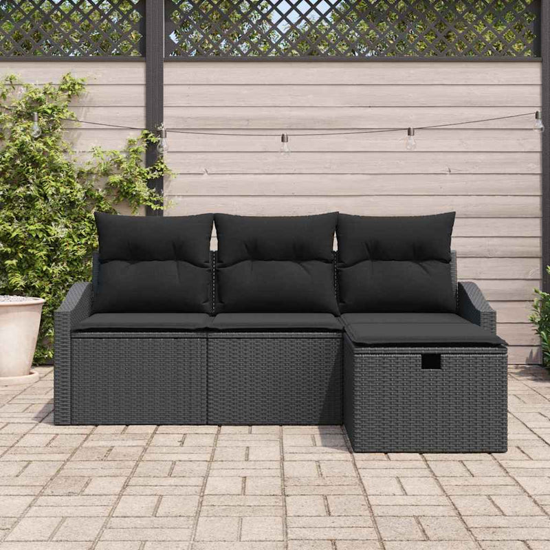 vidaXL Garden Sofa Set with Cushion 4 pcs Black Poly rattan