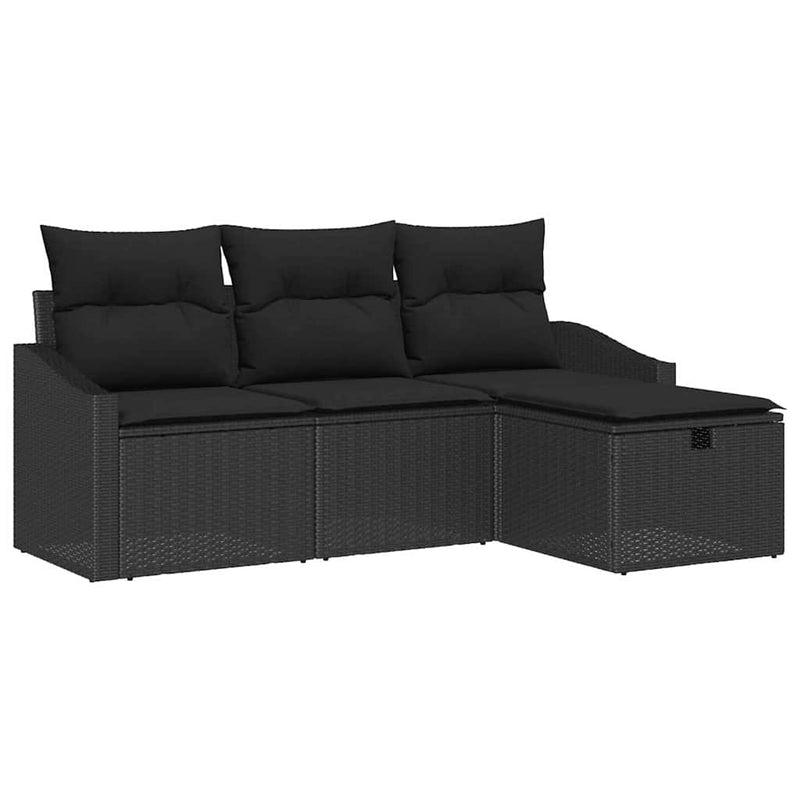 vidaXL Garden Sofa Set with Cushion 4 pcs Black Poly rattan