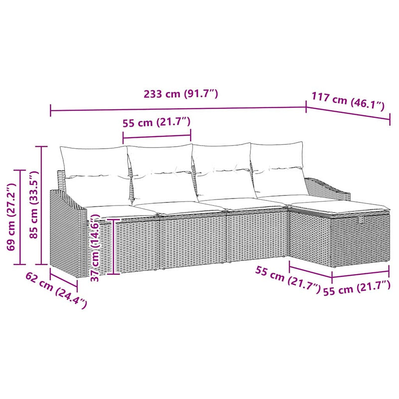 vidaXL Garden Sofa Set with Cushion 5 pcs Grey Poly rattan
