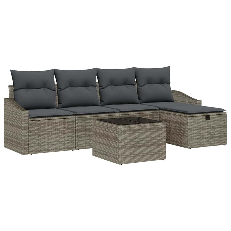 vidaXL Garden Sofa Set with Cushion 6 pcs Grey Poly rattan