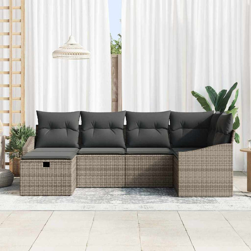 vidaXL Garden Sofa Set 6 pcs Grey Poly Rattan and Powder-Coated Steel
