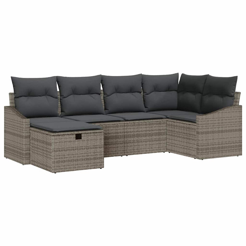 vidaXL Garden Sofa Set 6 pcs Grey Poly Rattan and Powder-Coated Steel