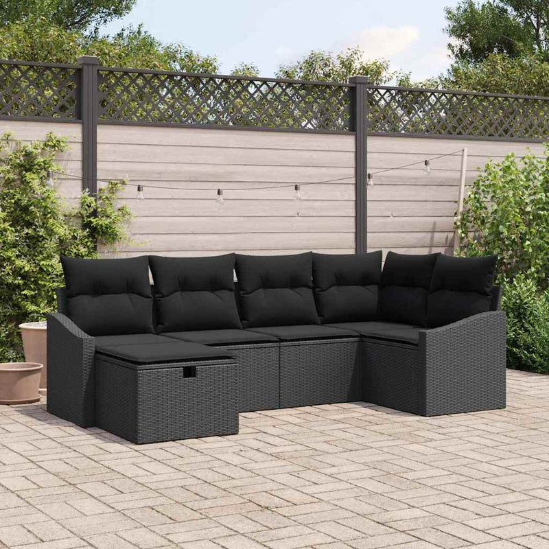 vidaXL Garden Sofa Set 6 pcs Black Poly Rattan and Powder-Coated Steel