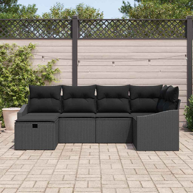 vidaXL Garden Sofa Set 6 pcs Black Poly Rattan and Powder-Coated Steel