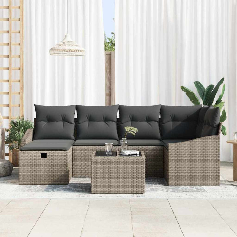 vidaXL Garden Sofa Set 7 pcs Grey Poly Rattan and Powder-Coated Steel