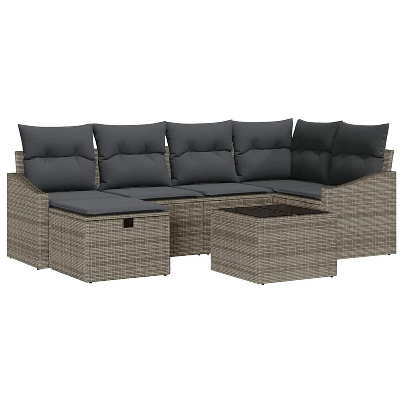 vidaXL Garden Sofa Set 7 pcs Grey Poly Rattan and Powder-Coated Steel