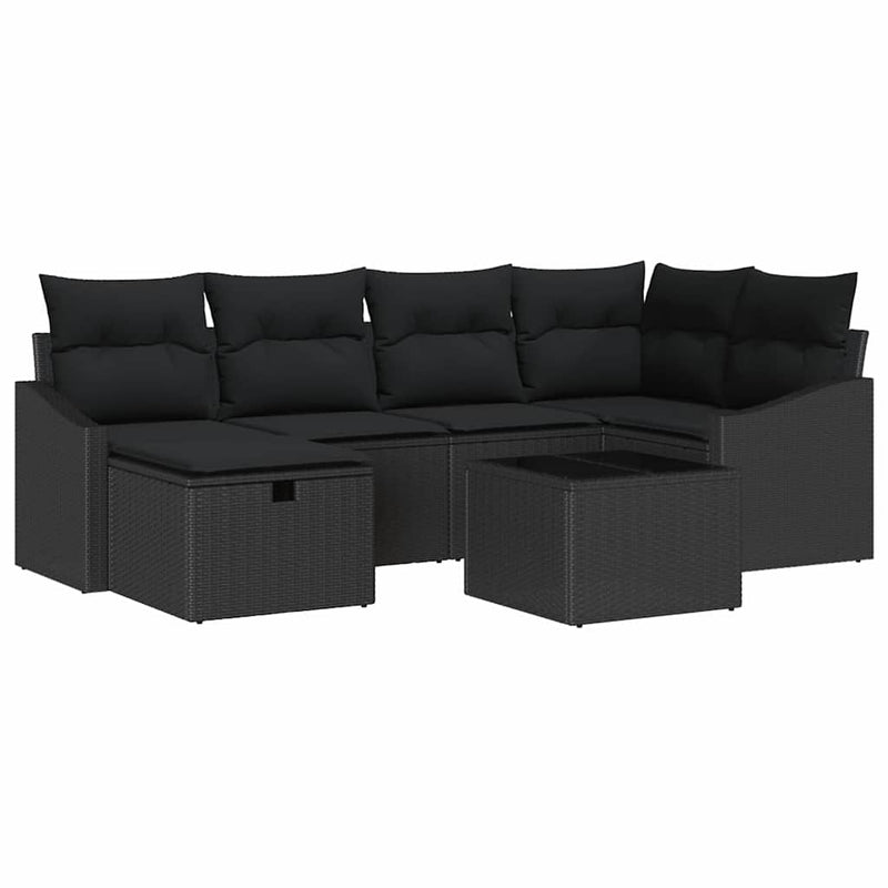 vidaXL Garden Sofa Set 7 pcs Black Poly Rattan and Powder-Coated Steel
