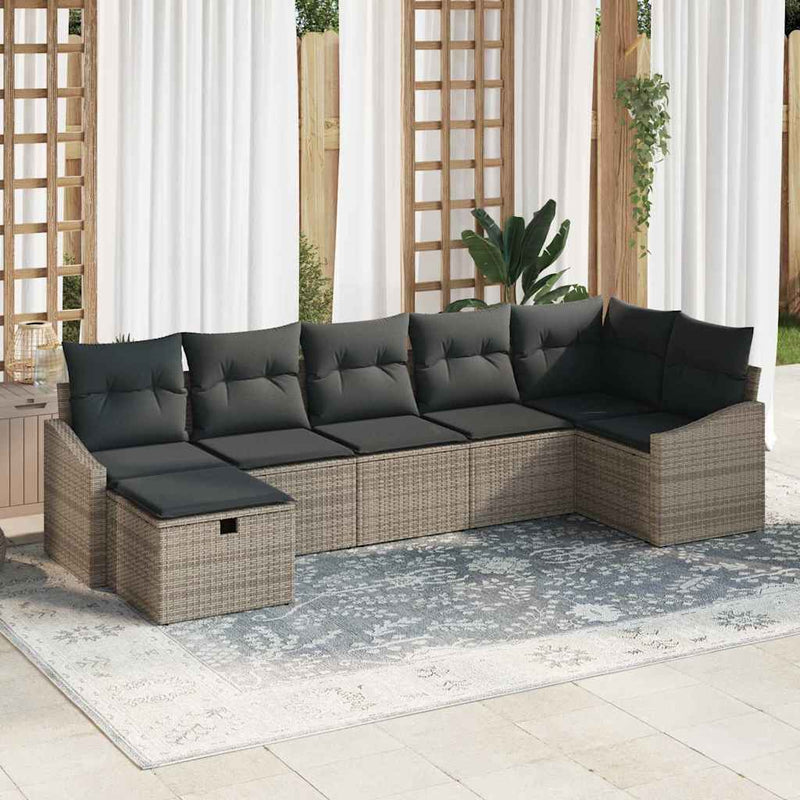 vidaXL Garden Sofa Set with Cushion 7 pcs Grey Poly rattan