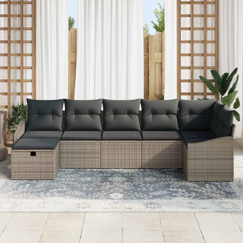 vidaXL Garden Sofa Set with Cushion 7 pcs Grey Poly rattan