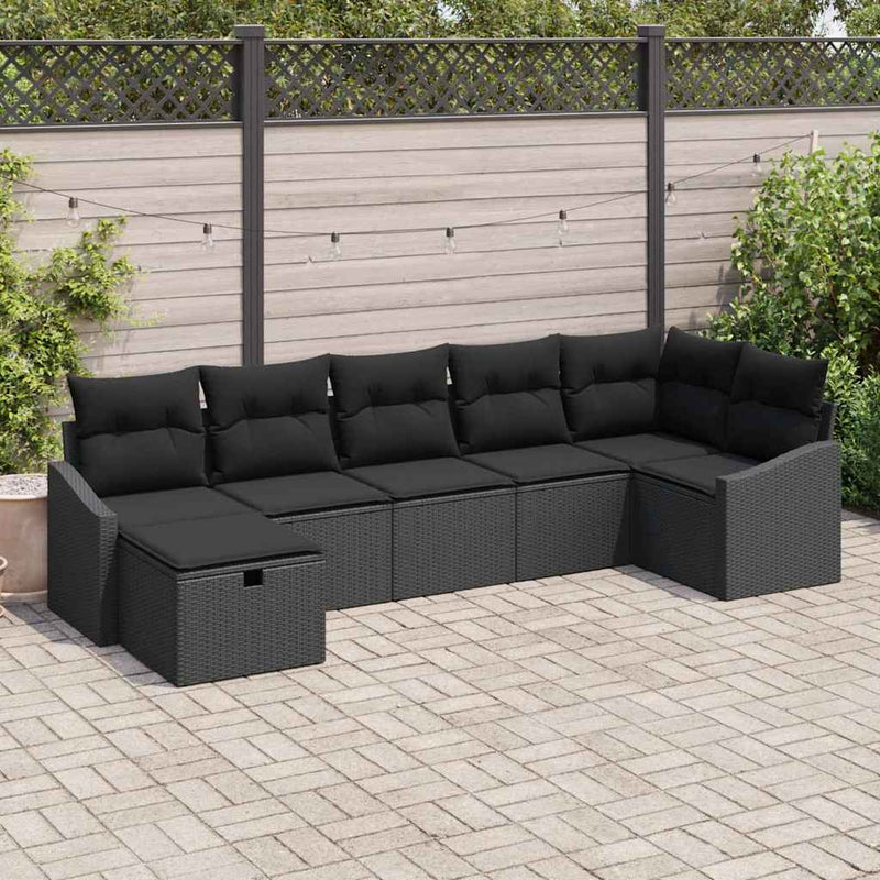 vidaXL Garden Sofa Set with Cushion 7 pcs Black Poly rattan
