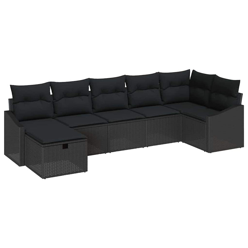 vidaXL Garden Sofa Set with Cushion 7 pcs Black Poly rattan