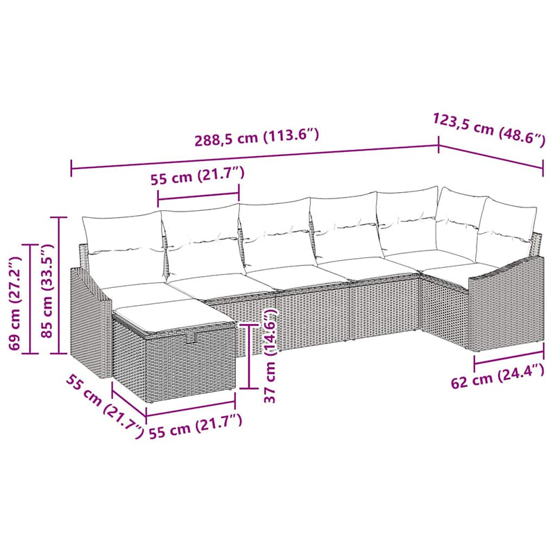 vidaXL Garden Sofa Set with Cushion 7 pcs Black Poly rattan