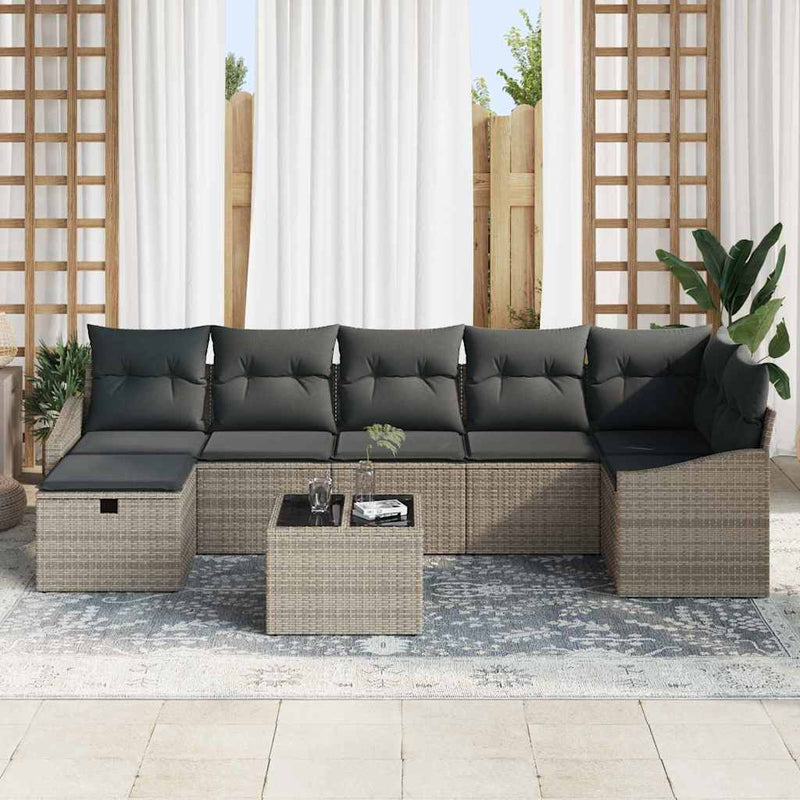 vidaXL Garden Sofa Set with Cushion 8 pcs Grey Poly rattan