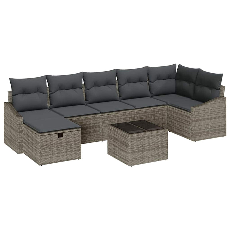 vidaXL Garden Sofa Set with Cushion 8 pcs Grey Poly rattan