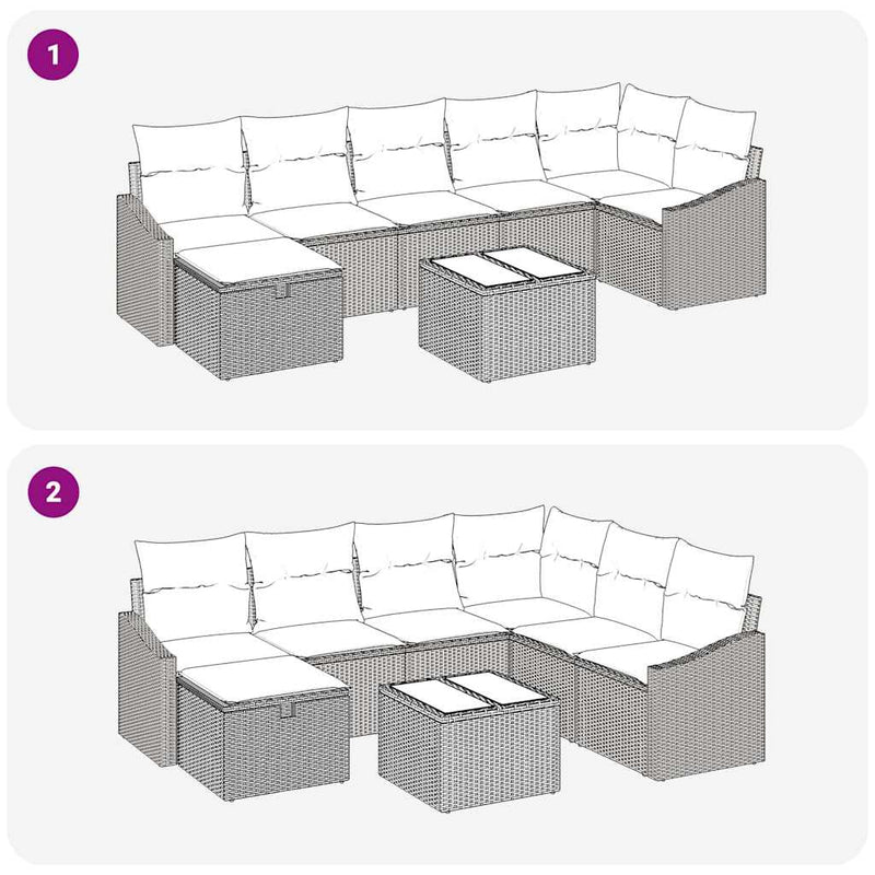 vidaXL Garden Sofa Set with Cushion 8 pcs Grey Poly rattan