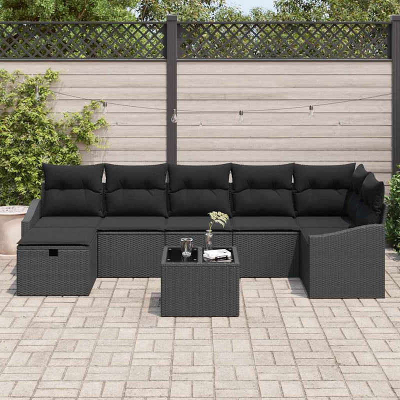 vidaXL Garden Sofa Set with Cushion 8 pcs Black Poly rattan