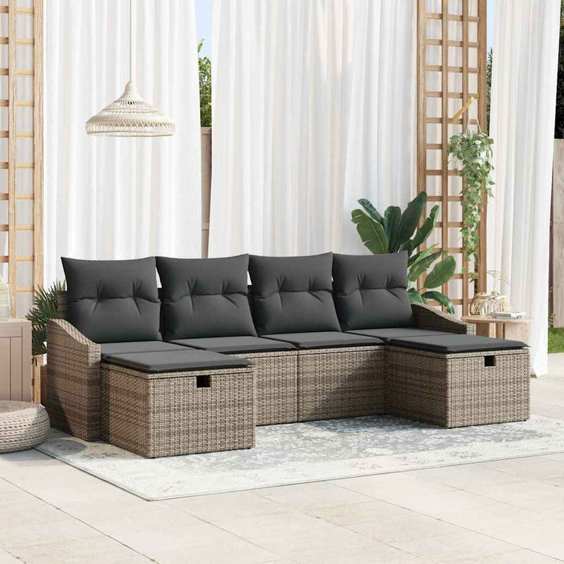 vidaXL Garden Sofa Set with Cushion 6 pcs Grey Poly rattan