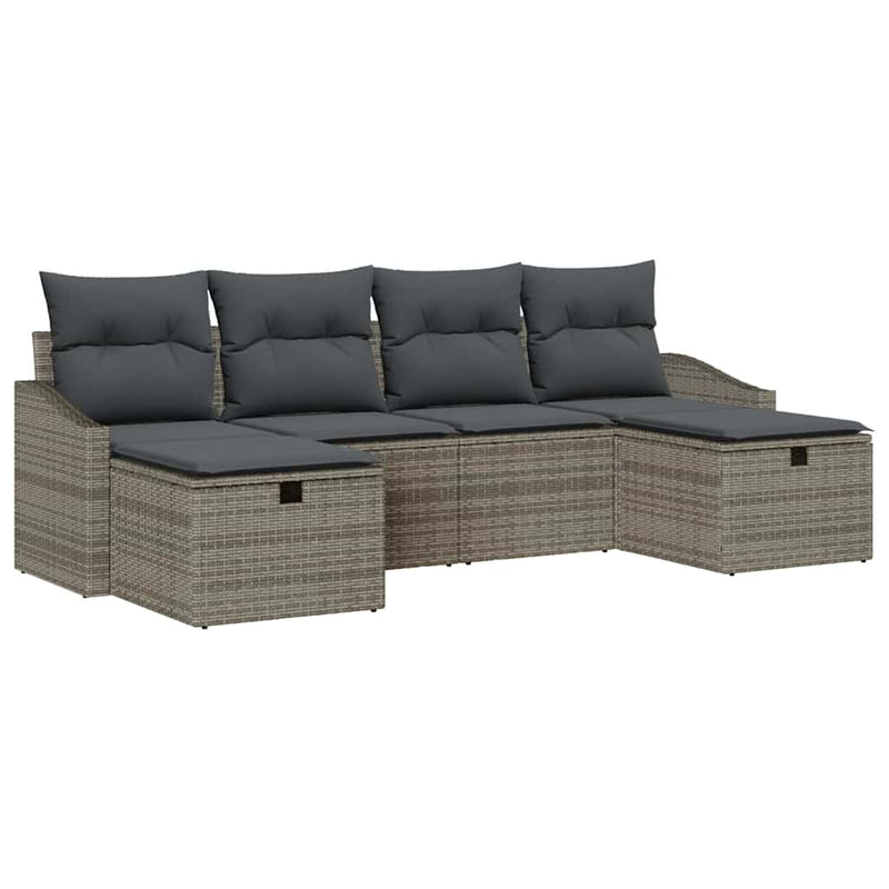 vidaXL Garden Sofa Set with Cushion 6 pcs Grey Poly rattan