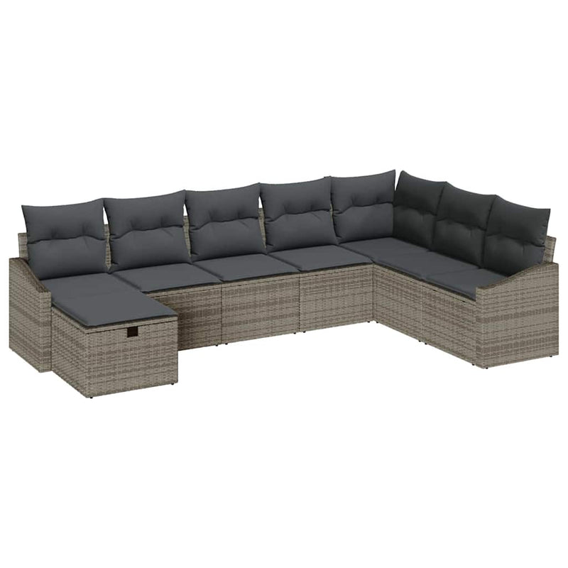 vidaXL Garden Sofa Set with Cushion 8 pcs Grey Poly rattan