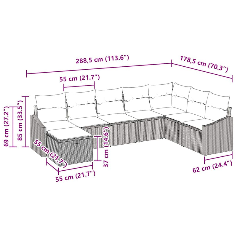 vidaXL Garden Sofa Set with Cushion 8 pcs Grey Poly rattan