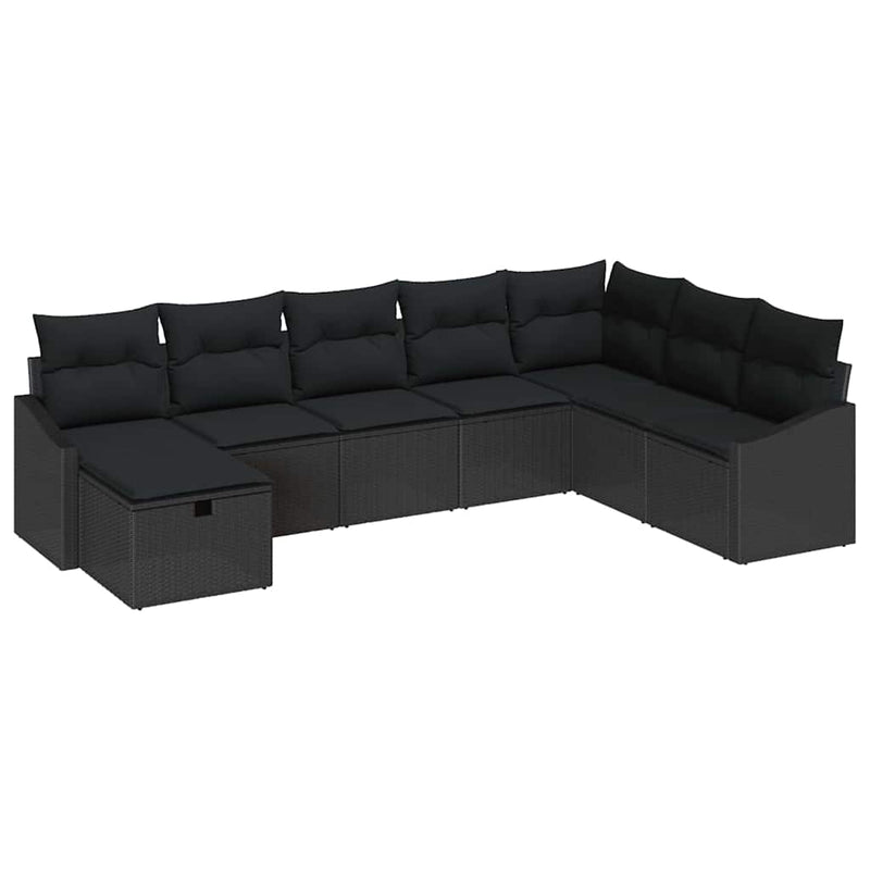 vidaXL Garden Sofa Set with Cushion 8 pcs Black Poly rattan