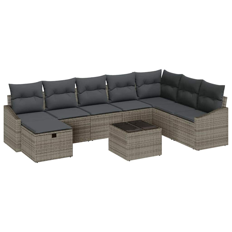 vidaXL Garden Sofa Set with Cushion 9 pcs Grey Poly rattan