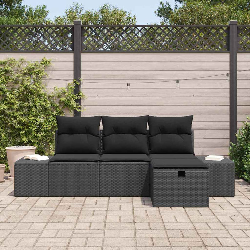 vidaXL Garden Sofa Set with Cushion 4 pcs Black Poly rattan