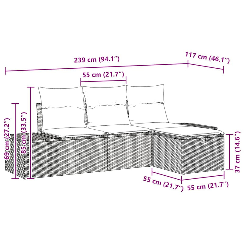 vidaXL Garden Sofa Set with Cushion 4 pcs Black Poly rattan