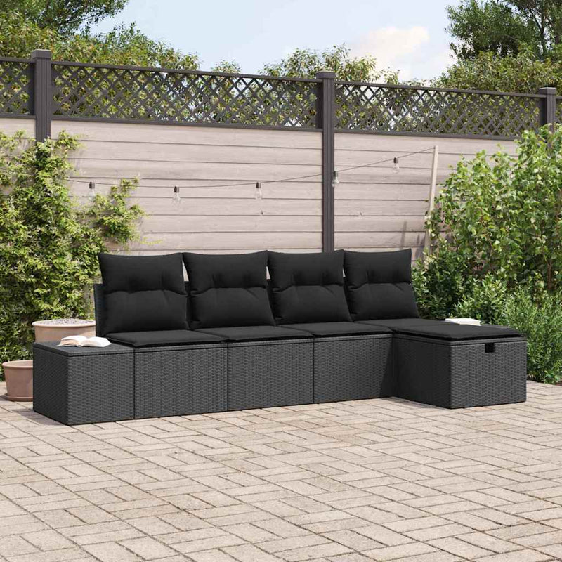 vidaXL Garden Sofa Set with Cushion 5 pcs Black Poly rattan