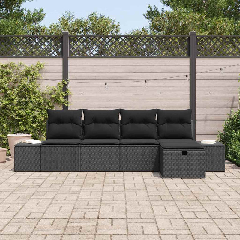 vidaXL Garden Sofa Set with Cushion 5 pcs Black Poly rattan