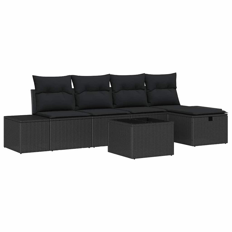vidaXL Garden Sofa Set with Cushion 6 pcs Black Poly Rattan