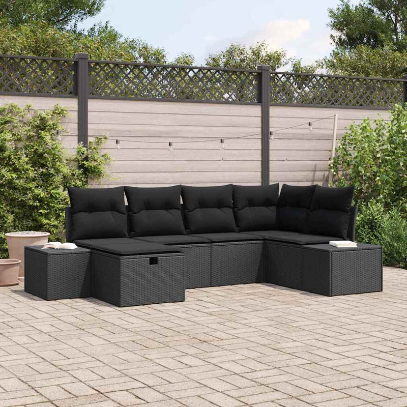 vidaXL Garden Sofa Set with Cushion 6 pcs Black Poly Rattan