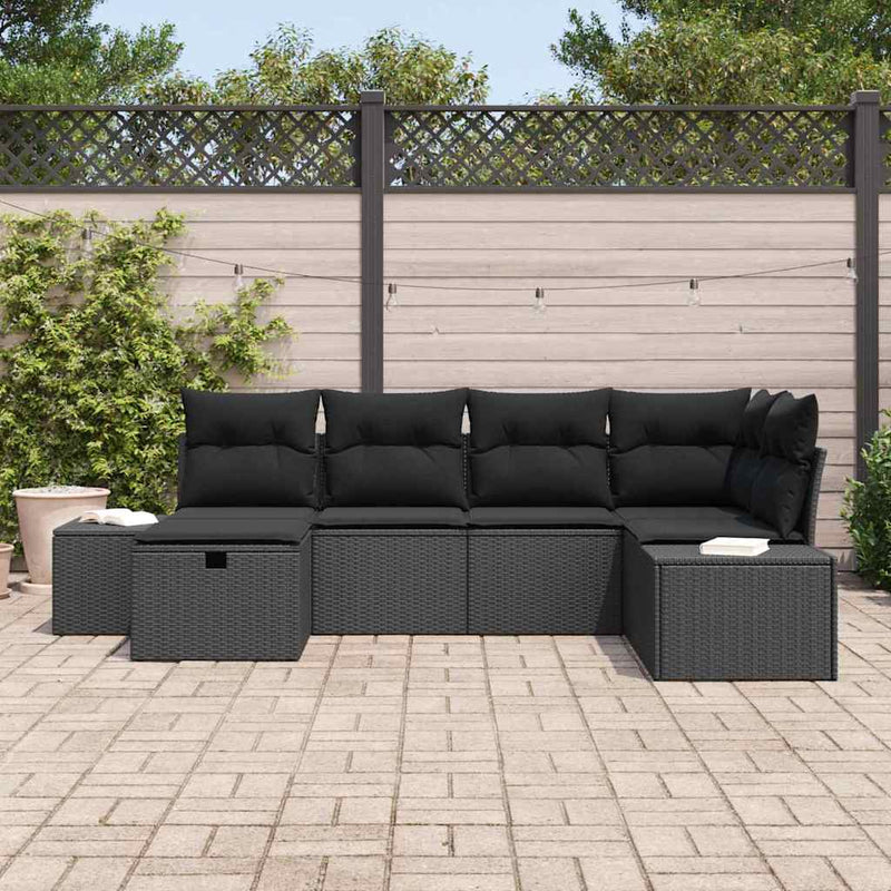 vidaXL Garden Sofa Set with Cushion 6 pcs Black Poly rattan