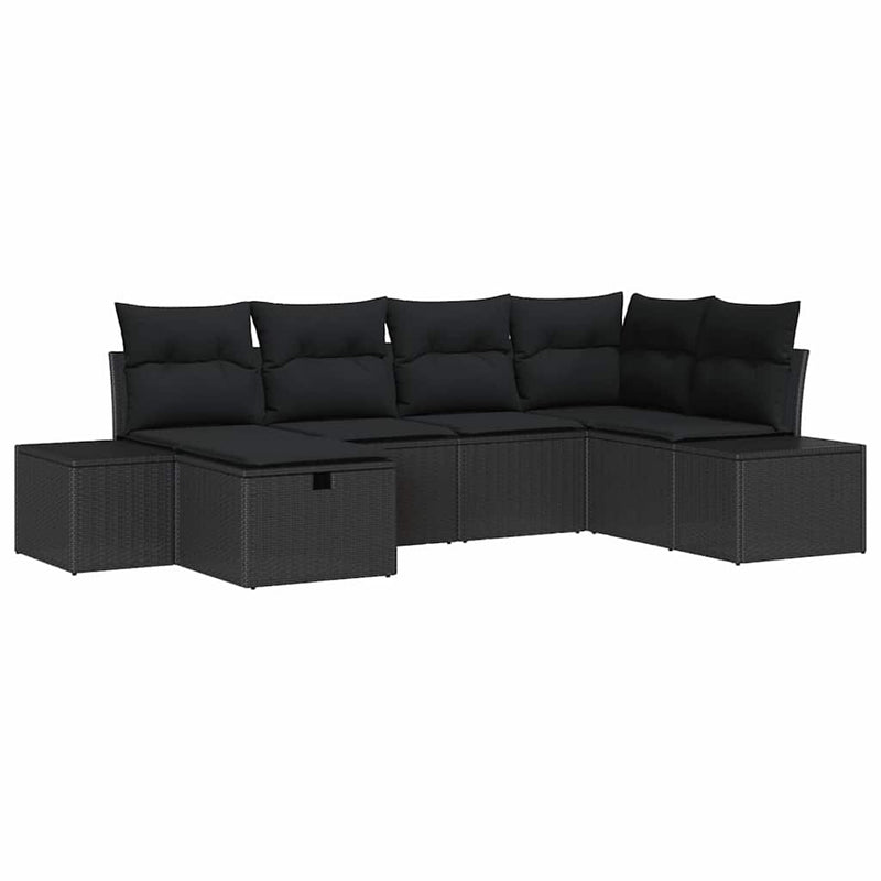 vidaXL Garden Sofa Set with Cushion 6 pcs Black Poly rattan