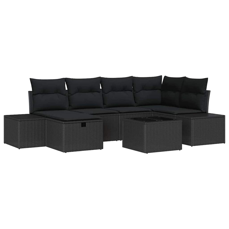 vidaXL Garden Sofa Set with Cushion 7 pcs Black Poly Rattan