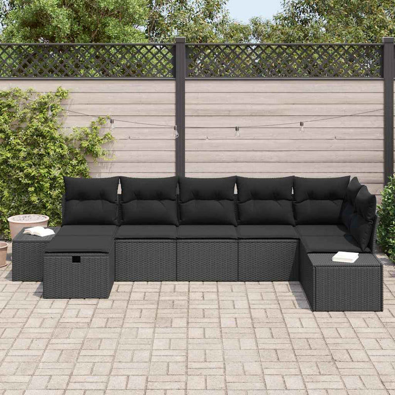 vidaXL Garden Sofa Set with Cushion 7 pcs Black Poly rattan